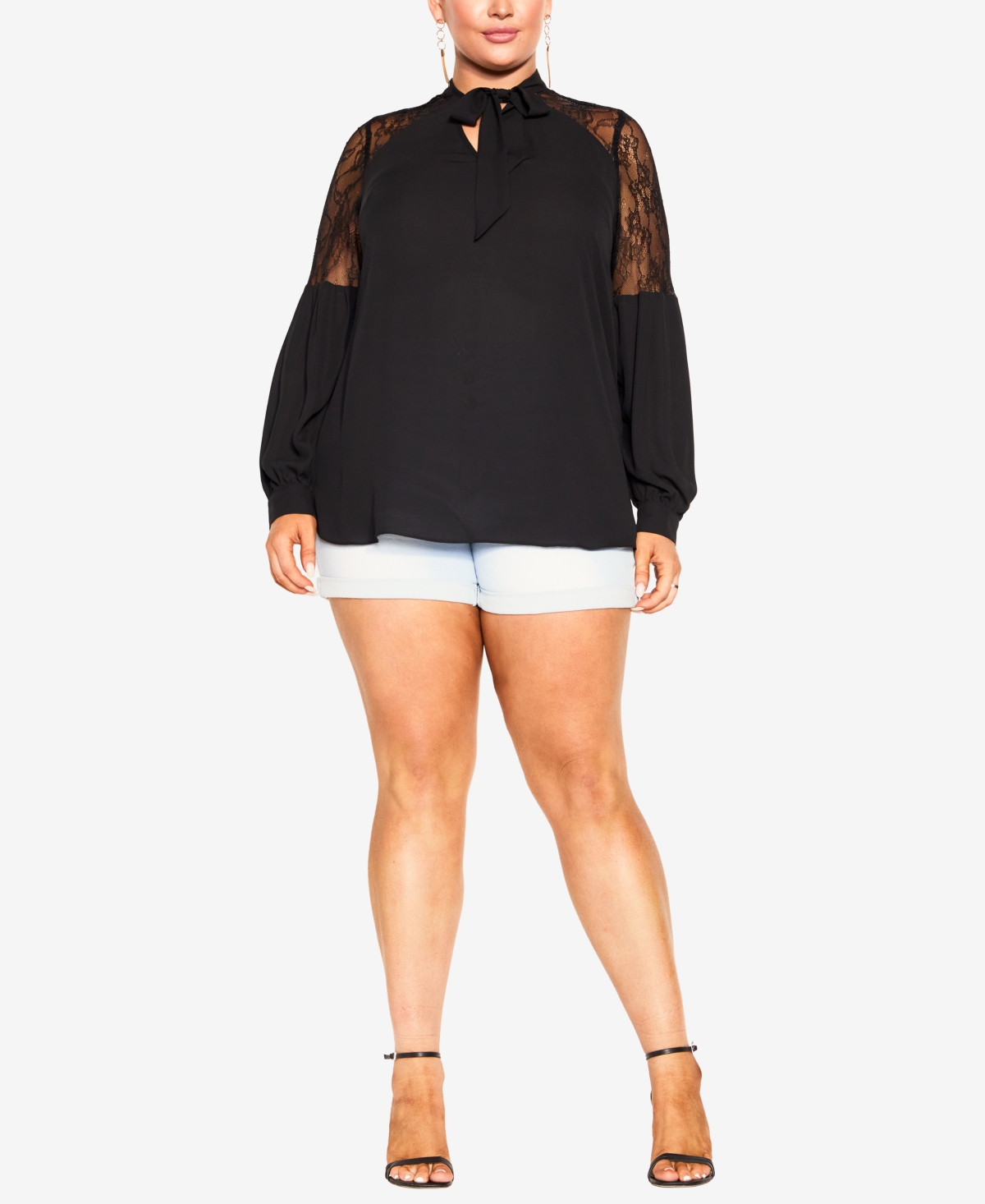 City Chic Plus Size Lacey Hi Lo Long Sleeve Top