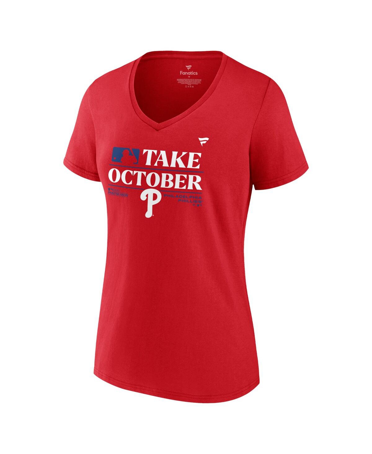 Shop Fanatics Women's  Red Philadelphia Phillies 2023 Postseason Locker Room V-neck T-shirt