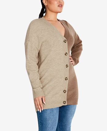 Avenue Plus Size Sienna Splice Cardigan Sweater In Almond