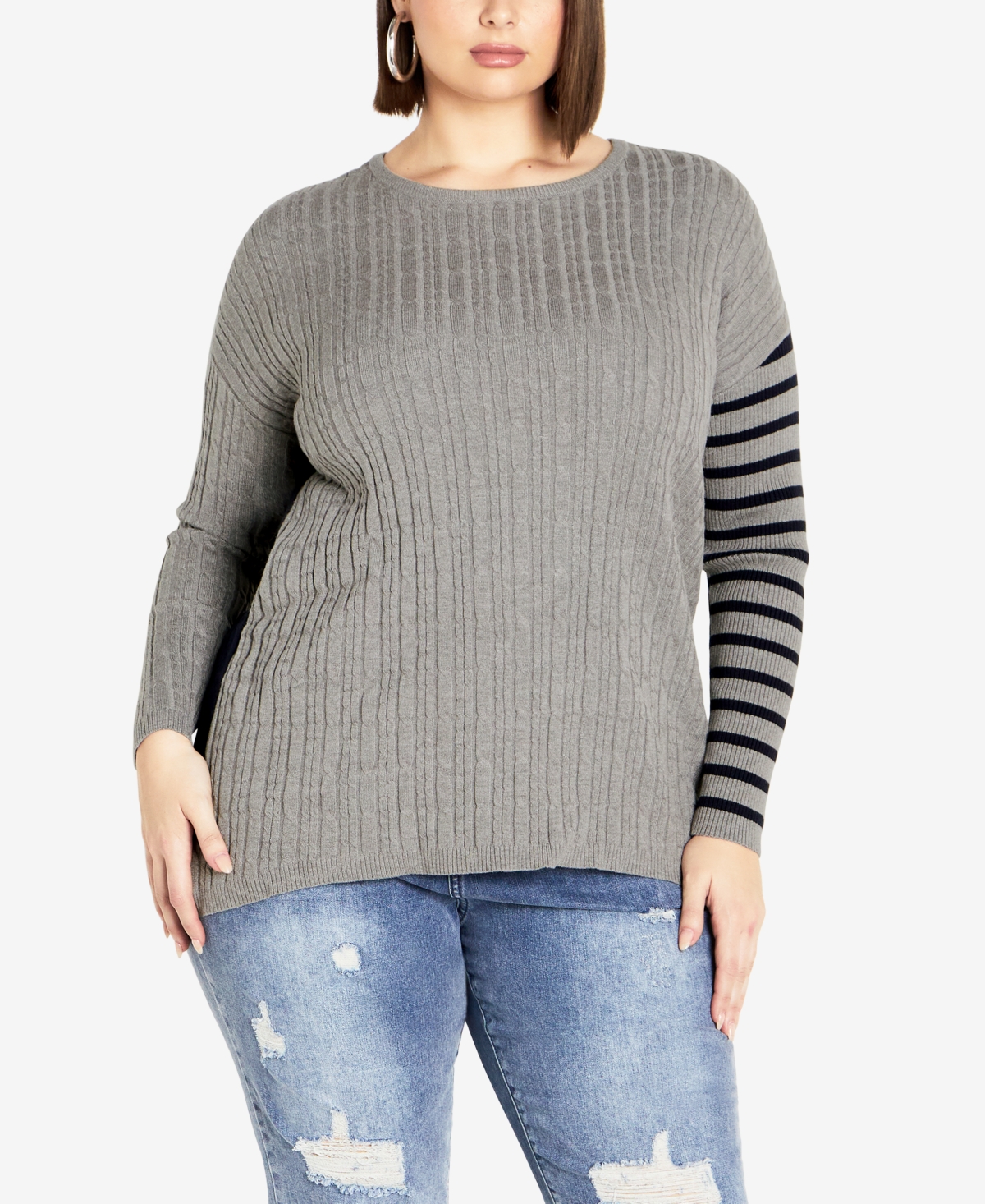 Avenue Plus Size Sandy Round Neck Sweater In Gray
