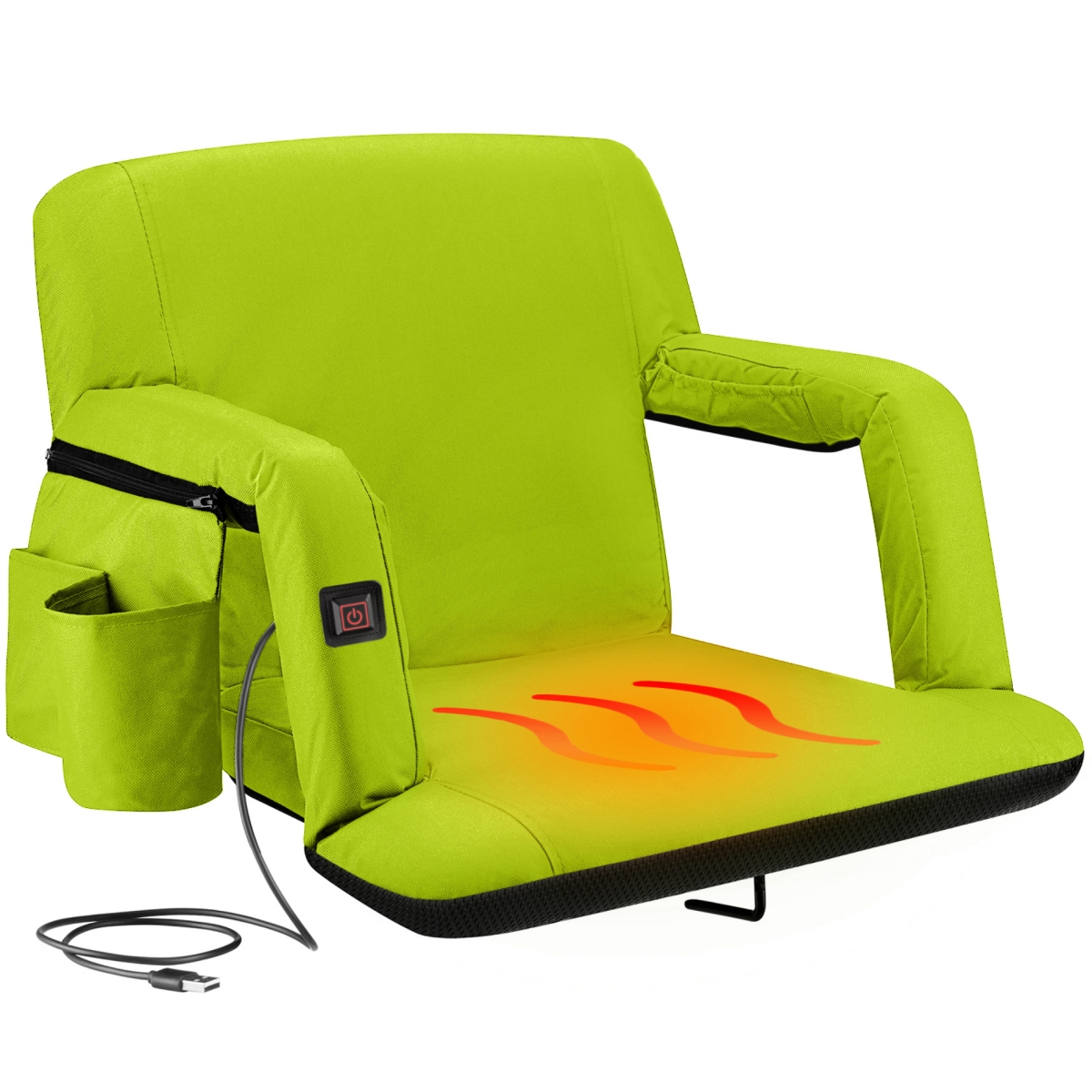 Heated Reclining Stadium Seat - Waterproof Foldable Camping Chair with Extra Thick Padding and Wide Back Support - Orange