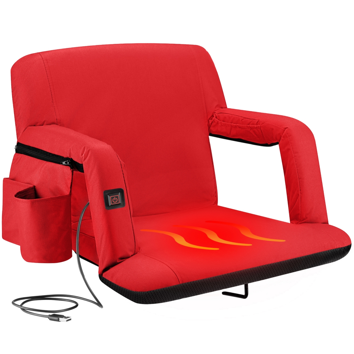 Heated Reclining Stadium Seat - Waterproof Foldable Camping Chair with Extra Thick Padding and Wide Back Support - Orange