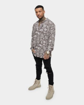 Men's Paisley Skulls Long Sleeve Button Up Shirt