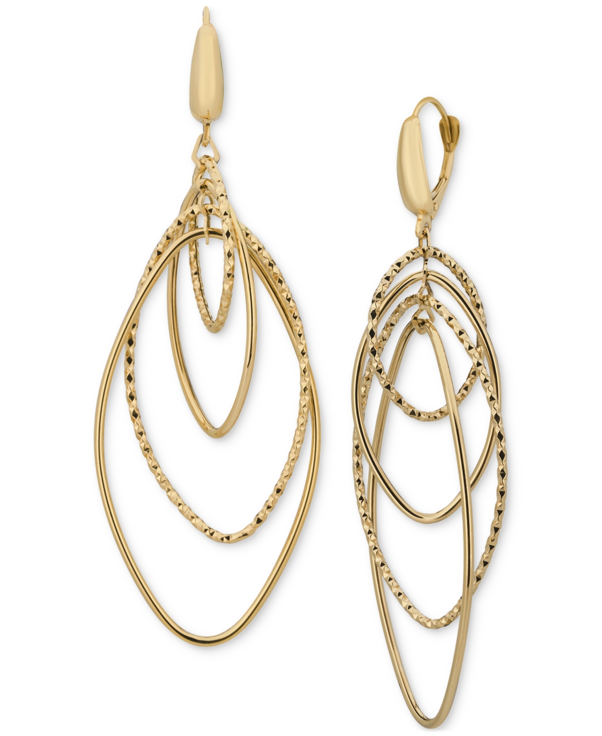 Macy's Polished & Textured Interlocking Navette Orbital Drop Earrings In 14k Gold