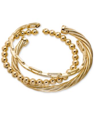 3-Pc. Set Beaded, Torchon & Paperclip Cuff Bangle Bracelets in 14k Gold-Plated Sterling Silver