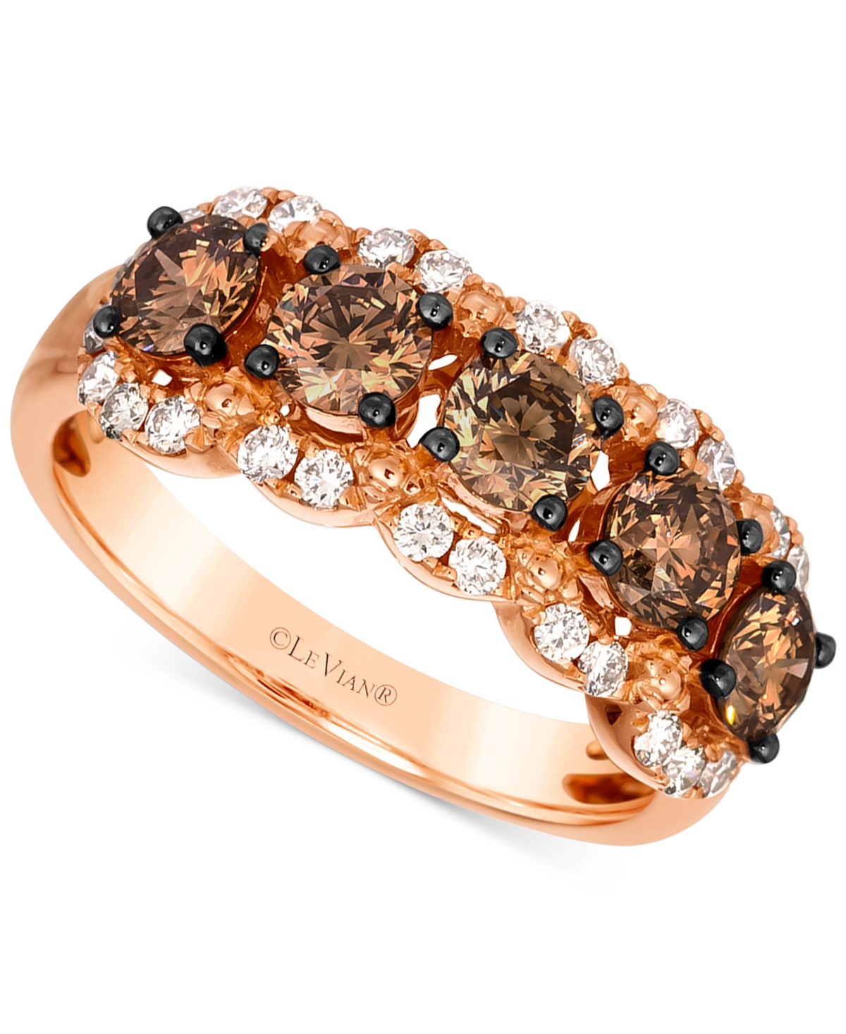 Le Vian Chocolate Diamond & Nude Diamond Three Row Ring (1-1/2 Ct. T.w.) In 14k Rose Gold In K Strawberry Gold Ring