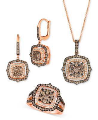 Chocolate Diamond & Nude Diamond Halo Cluster Leverback Drop Earrings (1-1/2 ct. t.w.) in 14k Rose Gold