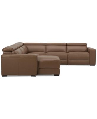Nevio 124" 5-Pc. Leather Sectional with 1 Power Recliner, Headrests and Chaise, Created For Macy's