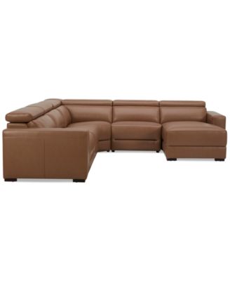 Nevio 124" 5-Pc. Leather Sectional with 1 Power Recliner, Headrests and Chaise, Created For Macy's