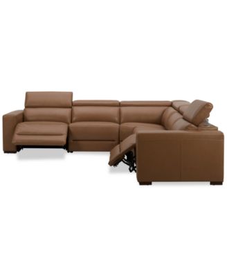 Nevio 124" 5-Pc. Leather Sectional with 2 Power Recliners and Headrests, Created For Macy's