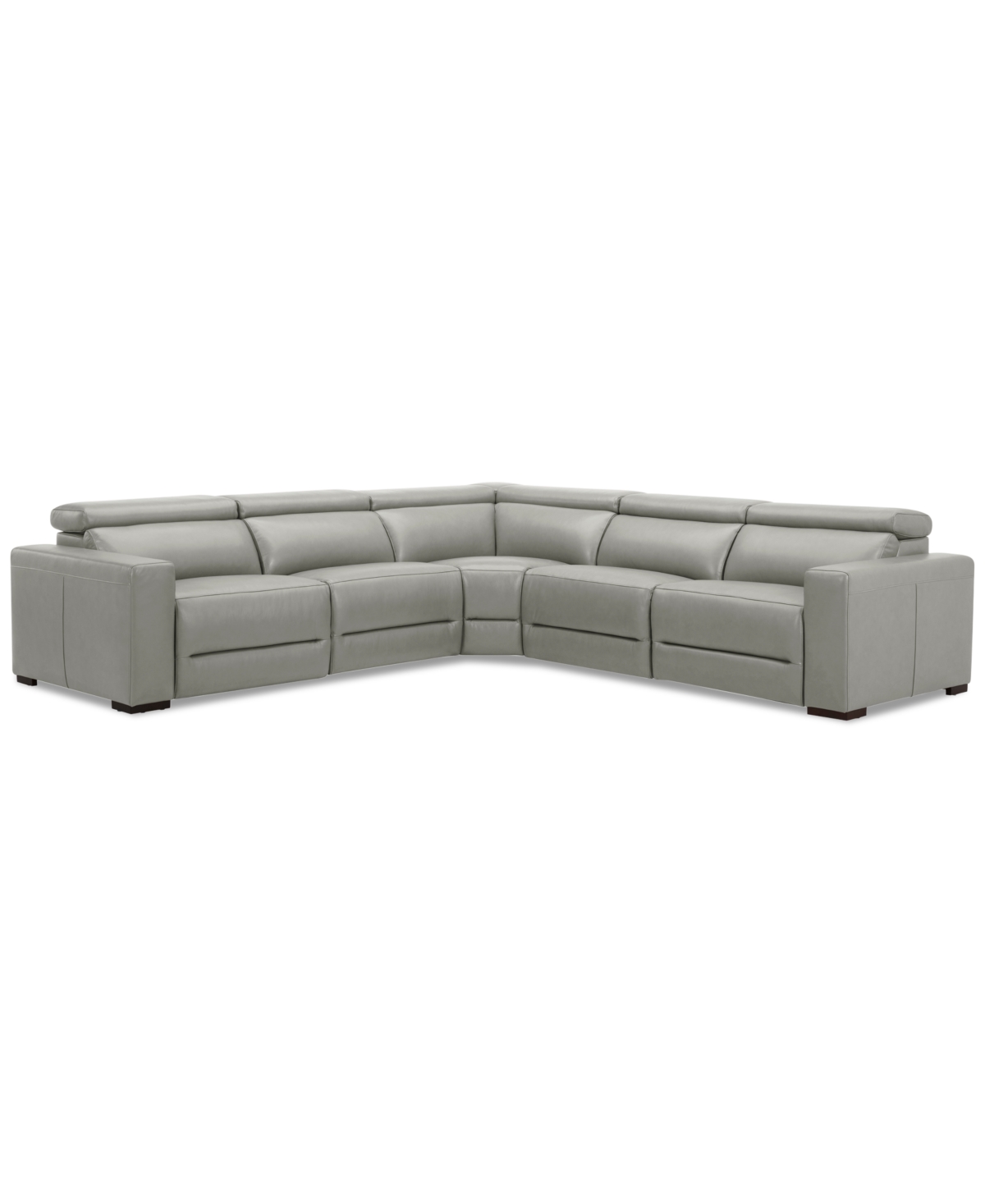Macy's Nevio 124" 5-pc. Leather Sectional With 3 Power Recliners And Headrests, Created For  In Light Grey