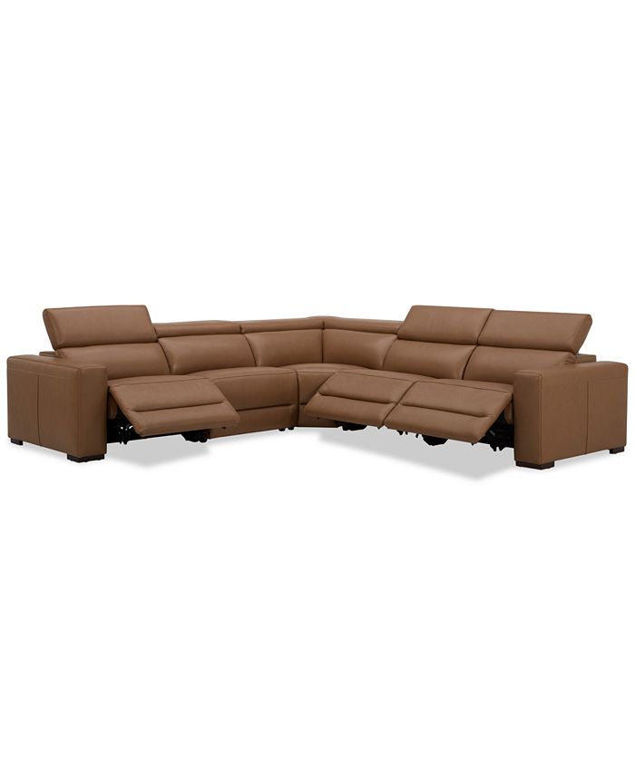 Furniture Nevio 124" 5Pc. Leather Sectional with 3 Power Recliners and