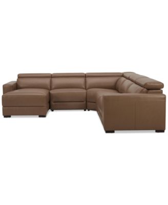 Nevio 124" 5-Pc. Leather Sectional with 2 Power Recliners, Headrests and Chaise, Created For Macy's