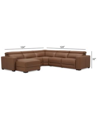 Nevio 124" 5-Pc. Leather Sectional with 2 Power Recliners, Headrests and Chaise, Created For Macy's