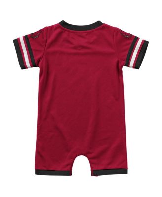 Newborn and Infant Boys and Girls Cardinal Arkansas Razorbacks Bumpo Football Logo Romper
