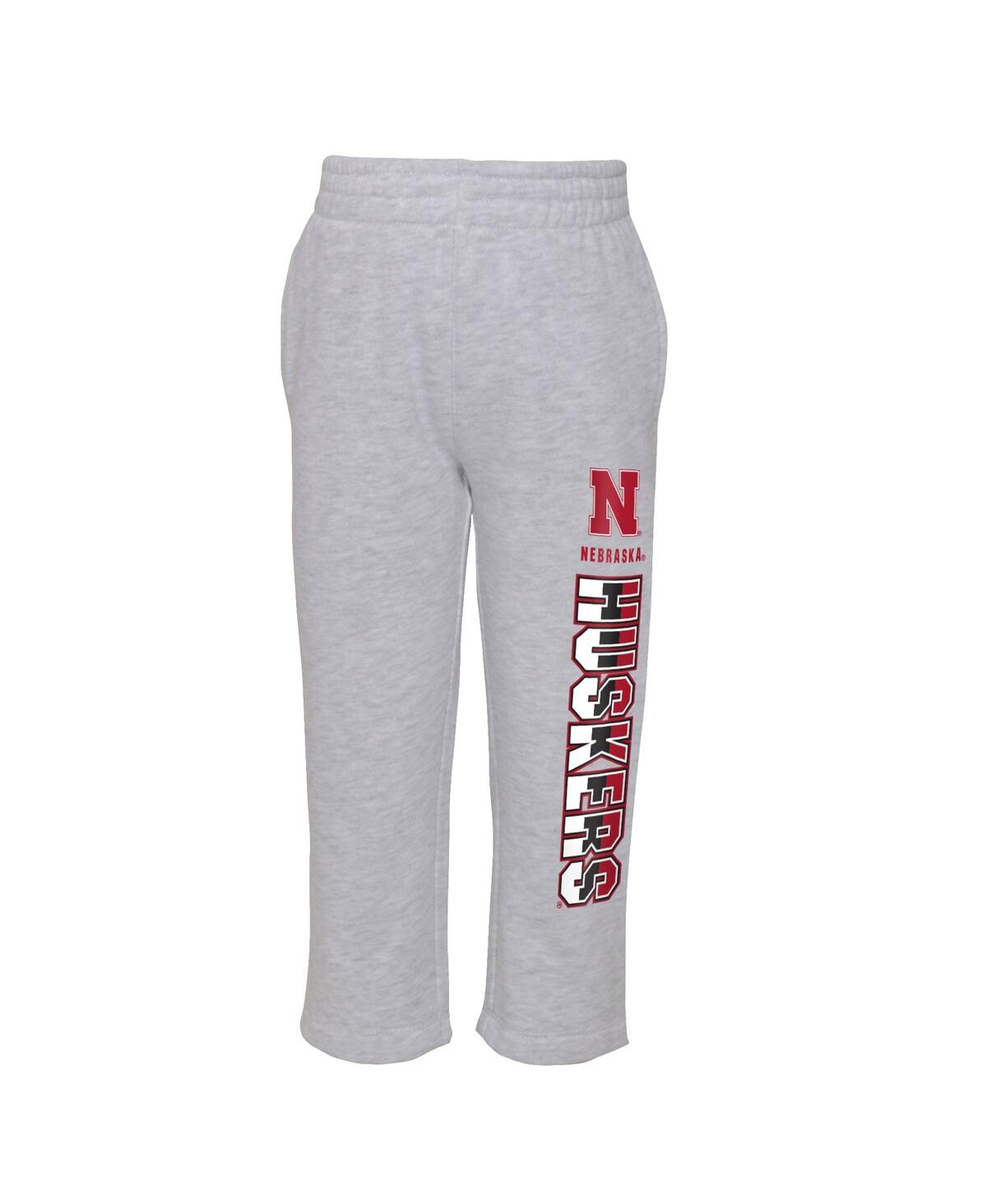 Shop Outerstuff Toddler Boys And Girls Heather Gray, Scarlet Nebraska Huskers Playmaker Pullover Hoodie And Pants Se In Gray,scarlet