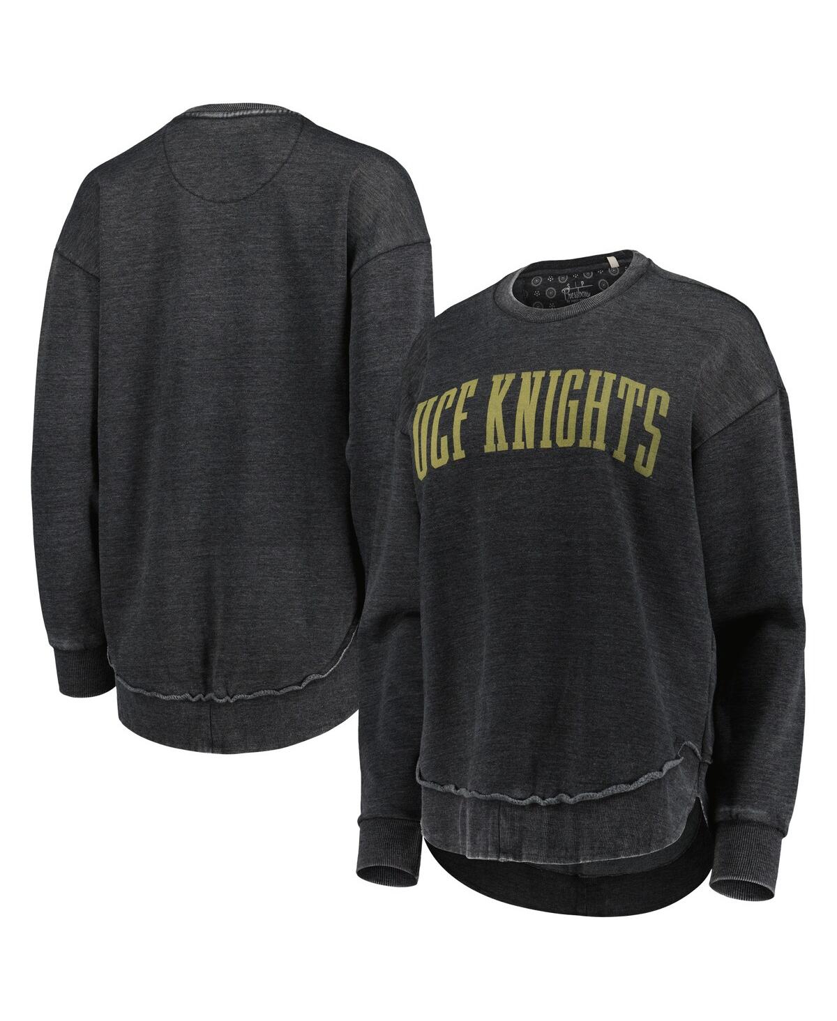 PRESSBOX WOMEN'S PRESSBOX BLACK DISTRESSED UCF KNIGHTS VINTAGE-LIKE WASH PULLOVER SWEATSHIRT 