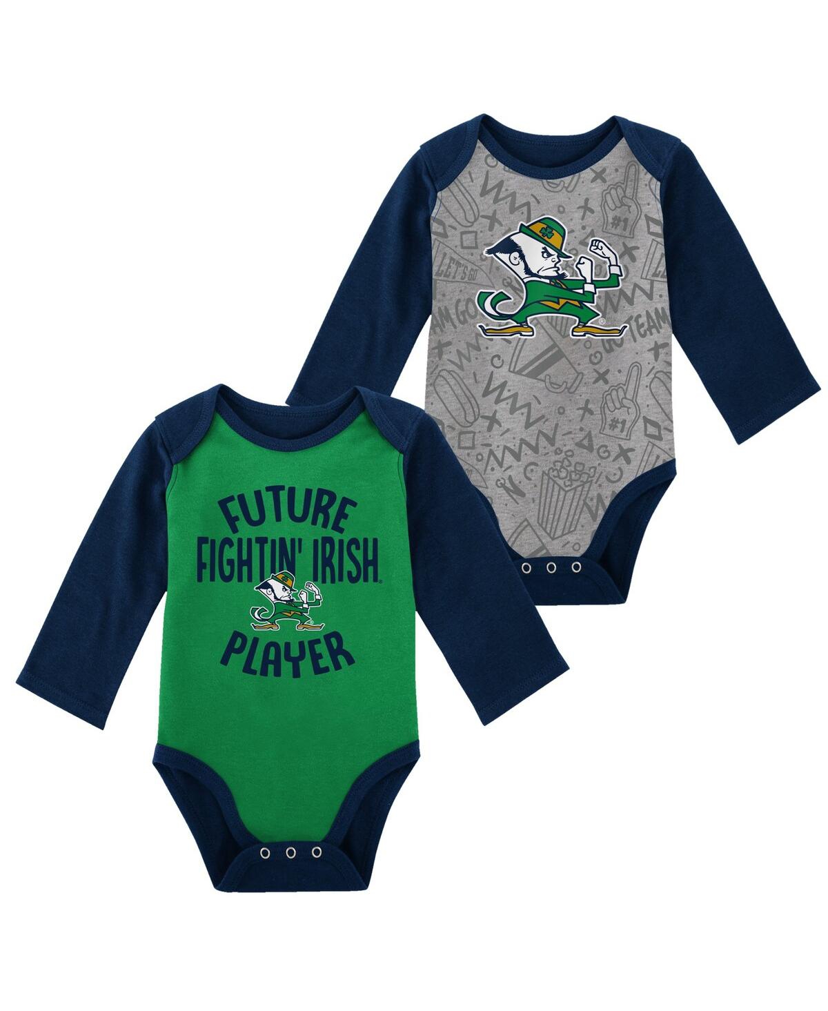 Outerstuff Babies' Newborn And Infant Boys And Girls Green, Gray Notre Dame Fighting Irish 2-pack Play Time Long Sleeve In Green,gray