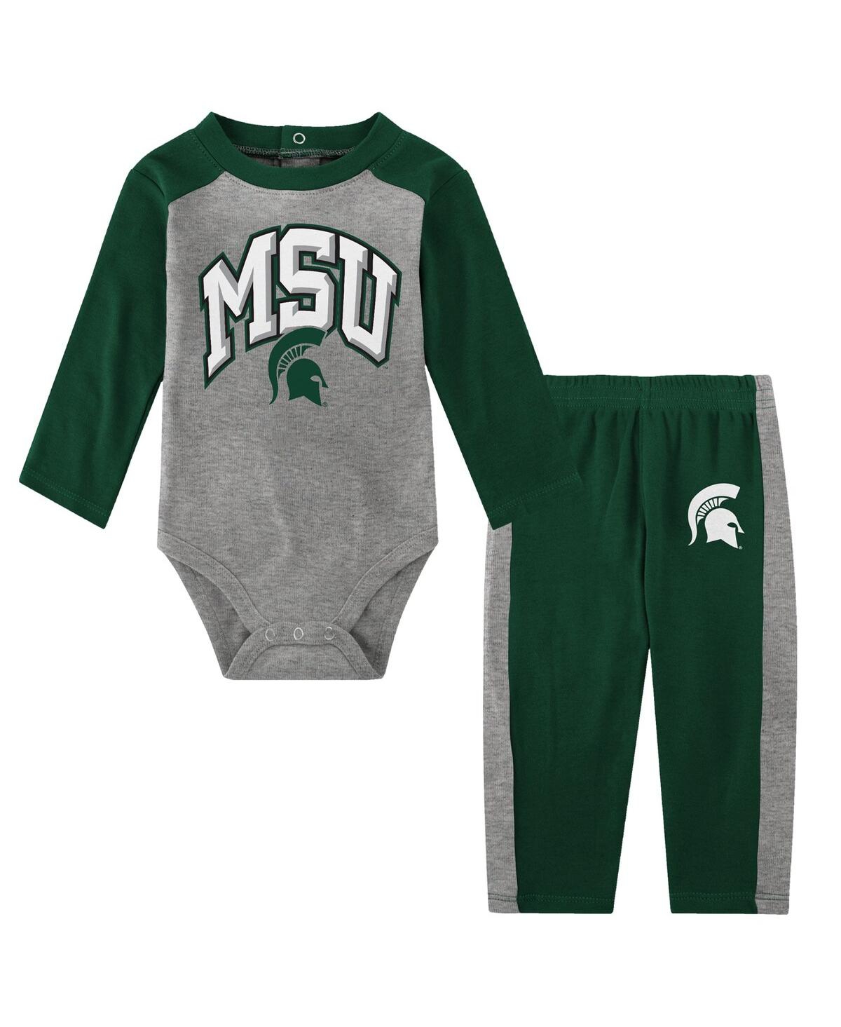 OUTERSTUFF NEWBORN AND INFANT BOYS AND GIRLS GREEN MICHIGAN STATE SPARTANS ROOKIE OF THE YEAR LONG SLEEVE BODYS