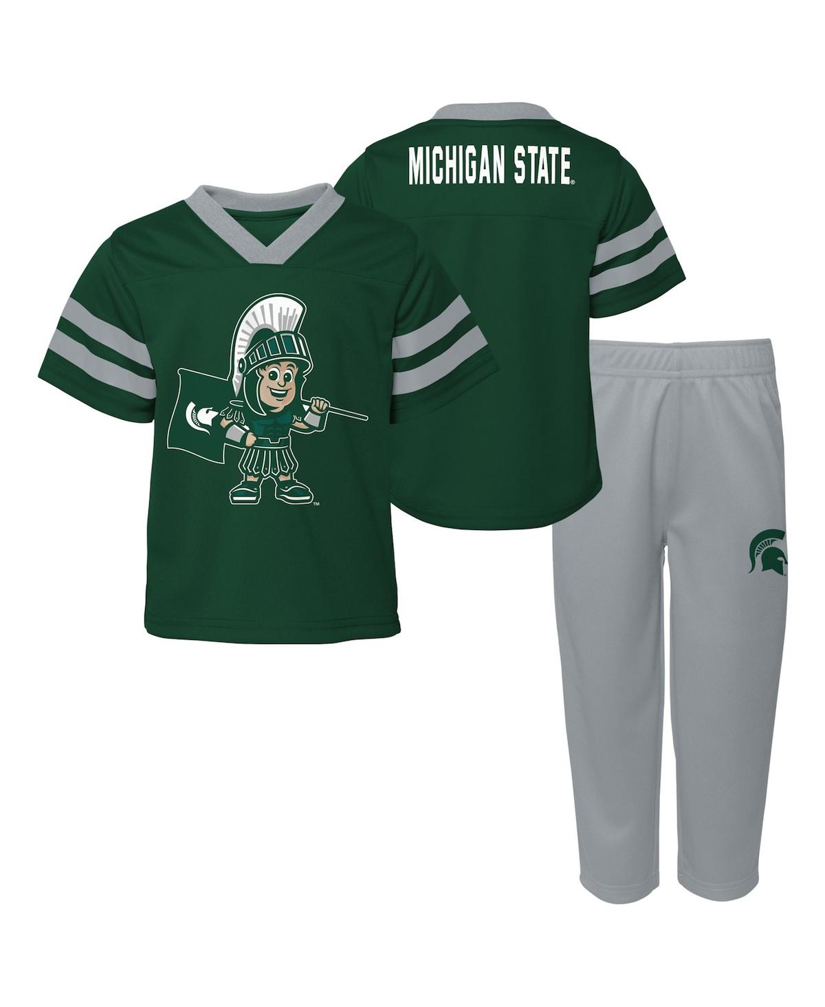 Shop Outerstuff Toddler Boys And Girls Green Michigan State Spartans Two-piece Red Zone Jersey And Pants Set
