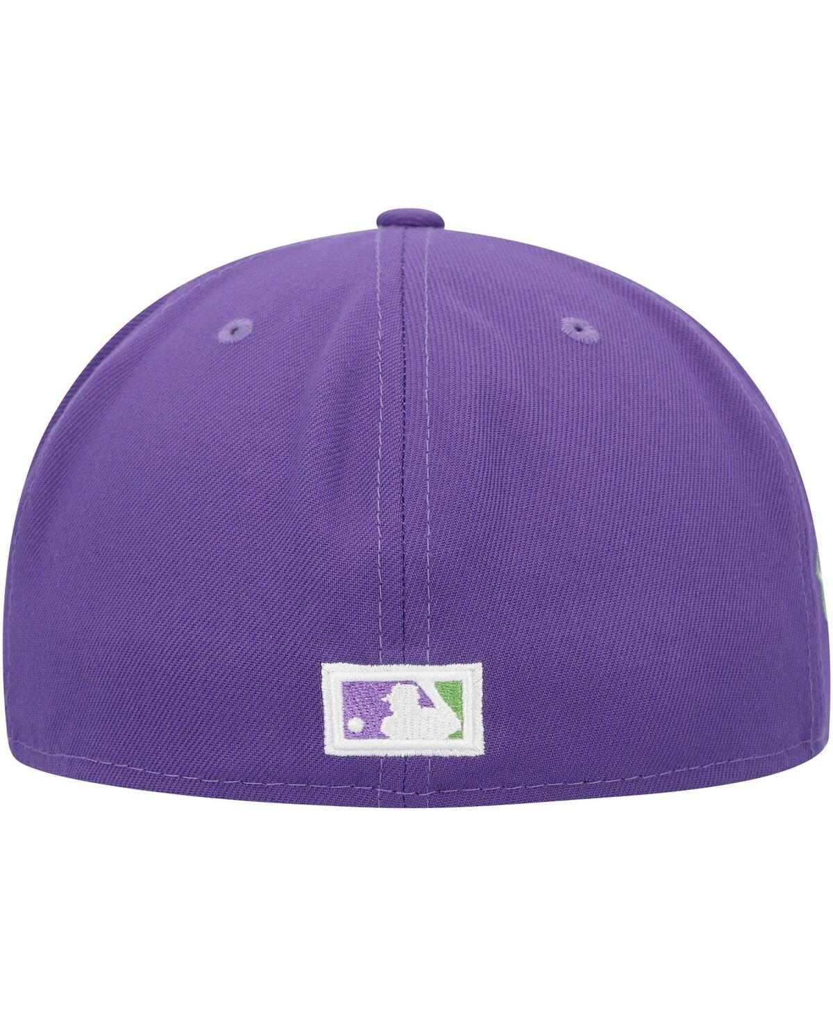 NEW ERA MEN'S NEW ERA PURPLE ATLANTA BRAVES LIME SIDE PATCH 59FIFTY FITTED HAT 