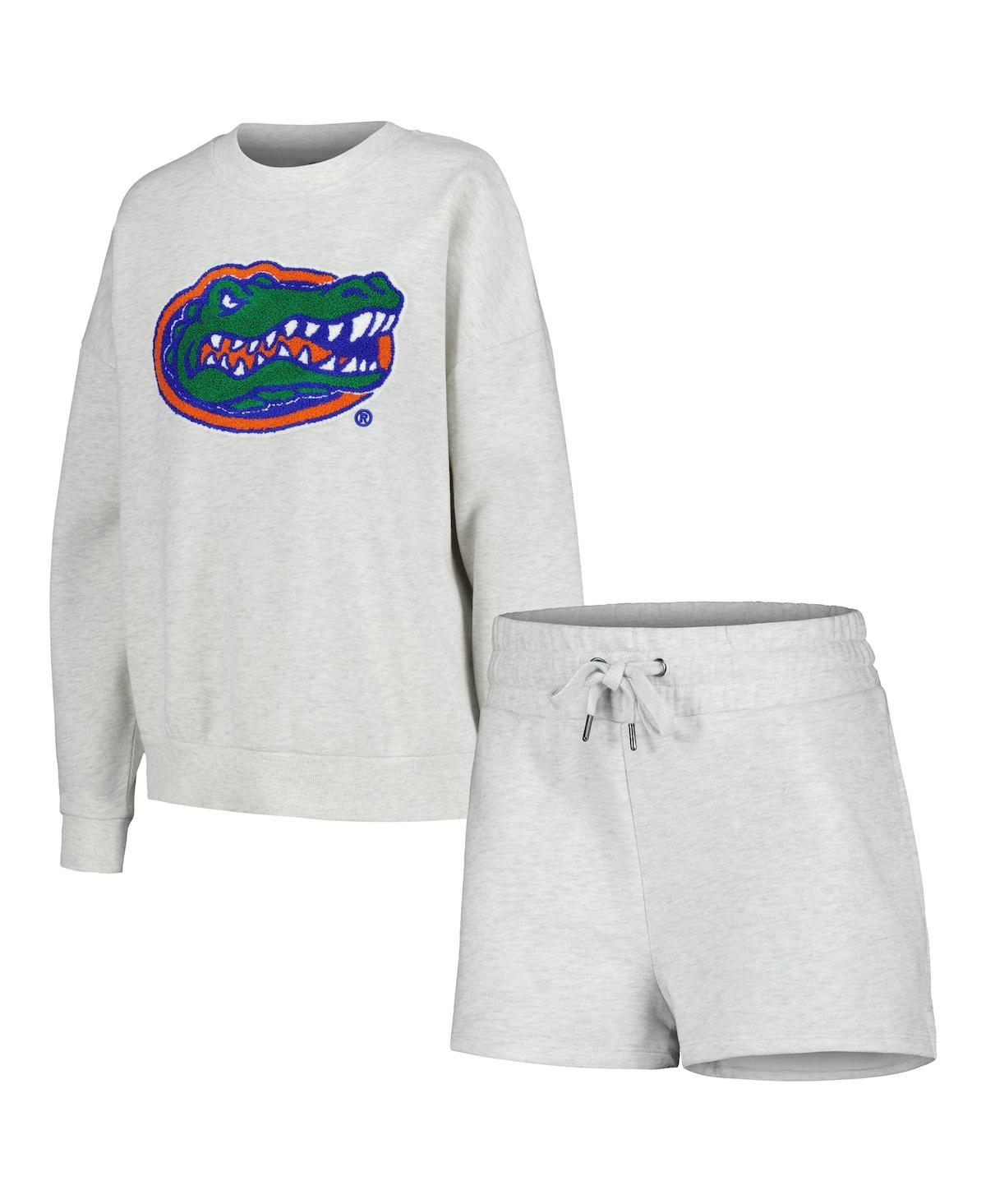 Shop Gameday Couture Women's  Ash Florida Gators Team Effort Pullover Sweatshirt And Shorts Sleep Set