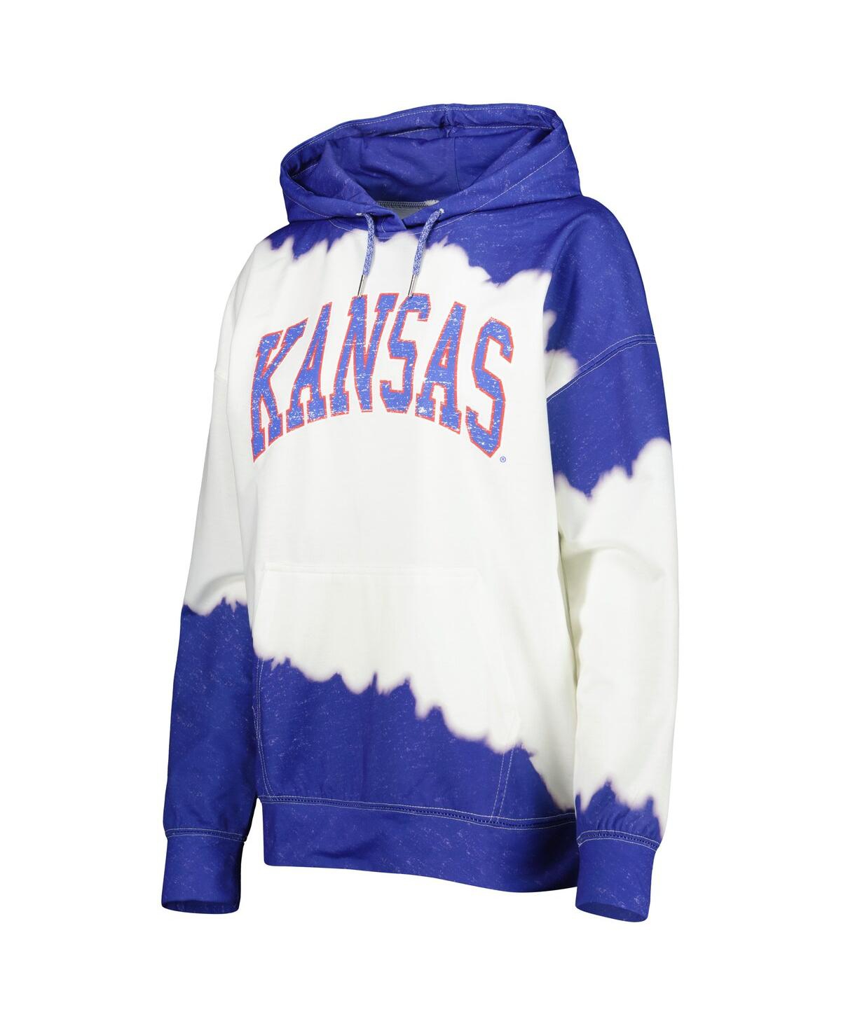 GAMEDAY COUTURE WOMEN'S GAMEDAY COUTURE WHITE, ROYAL DISTRESSED KANSAS JAYHAWKS FOR THE FUN DOUBLE DIP-DYED PULLOVER 