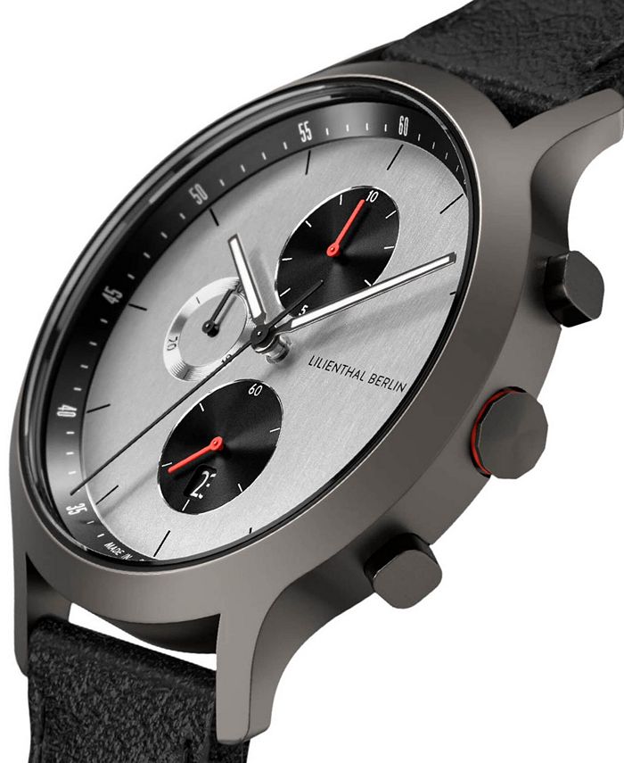 Lilienthal Berlin Men's Curcuit Chronograph Black Leather Watch 42mm