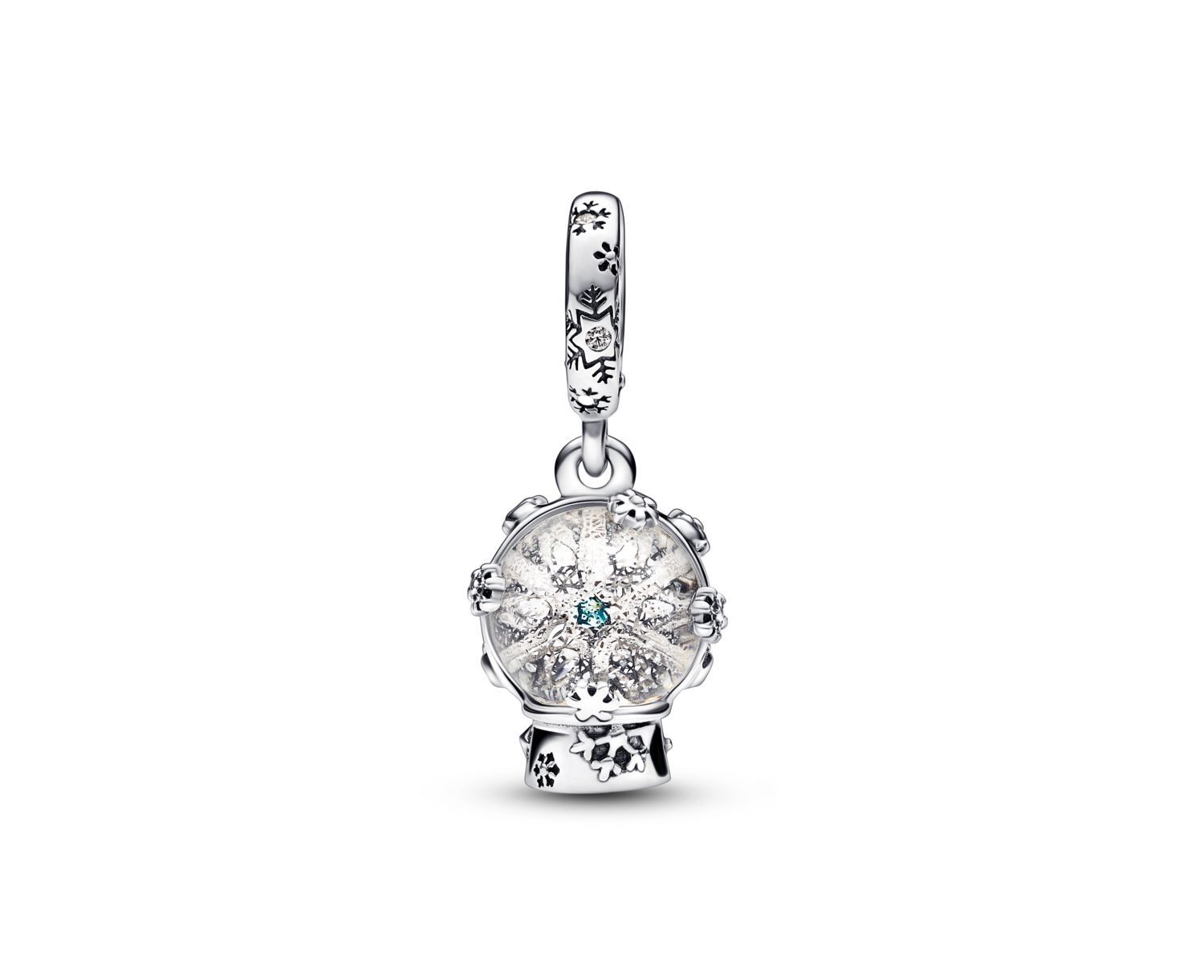 Cubic Zirconia Snowflake Snow Globe Dangle Charm