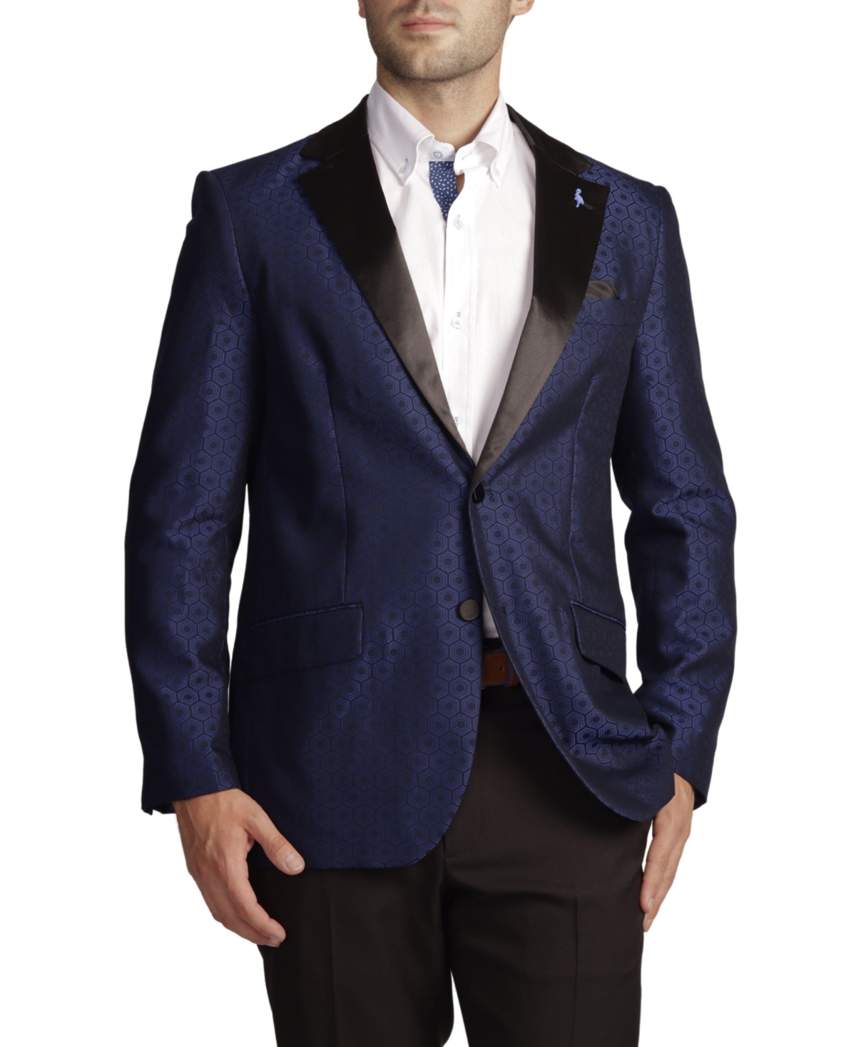 Tailorbyrd Classic Fit Geometric Jacquard Dinner Jacket In Royal