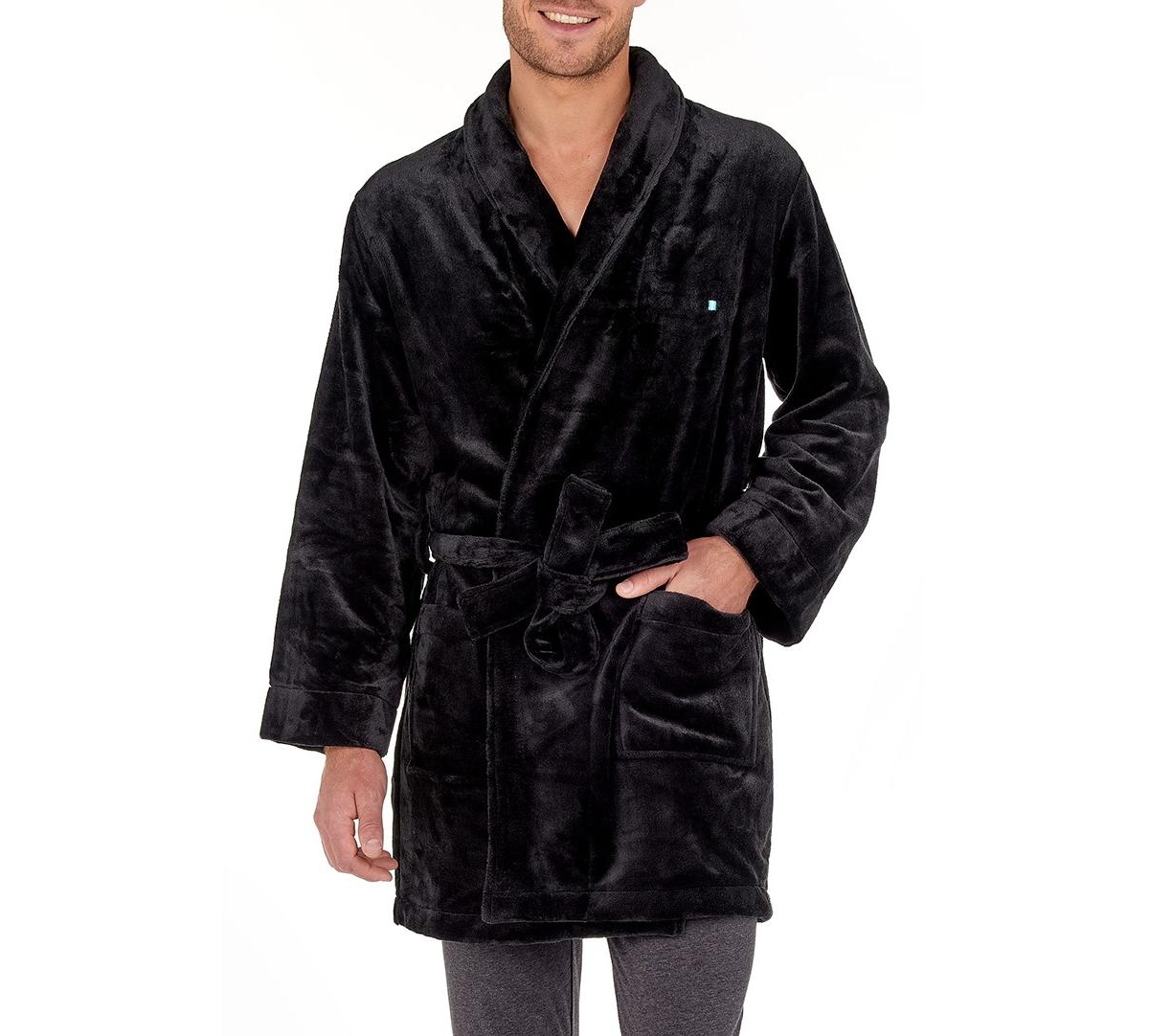 Men's Polar Fleece Short Robe - Black
