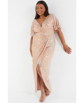 gold sequin wrap dress plus size Final Sale Plus Size Off The Shoulder Sequin Asymmetrical BodyCon Dres –  Chic And Curvy main image 1