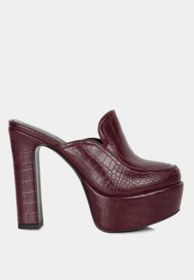 BAUHAUS Womens Croc Pattern Heeled Platform Mules
