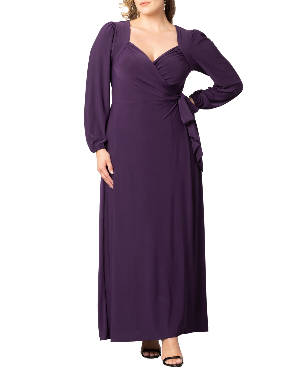 Women's Plus Size Modern Muse Long Sleeve Wrap Gown - Imperial plum