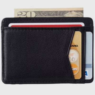 Men RFID Safe Minimalist Front Pocket Wallet Leather Thin Card Case