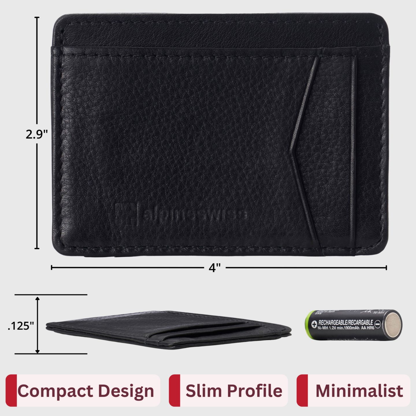 Мужской кошелёк Alpine Swiss Men RFID Safe Minimalist Front Pocket Wallet Leather Thin Card Case, цвет: Чёрный, вариант 1 — фото 2