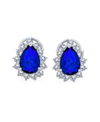  Halo Teardrop CZ Stud Earrings with Omega Back in Silver Plated Brass