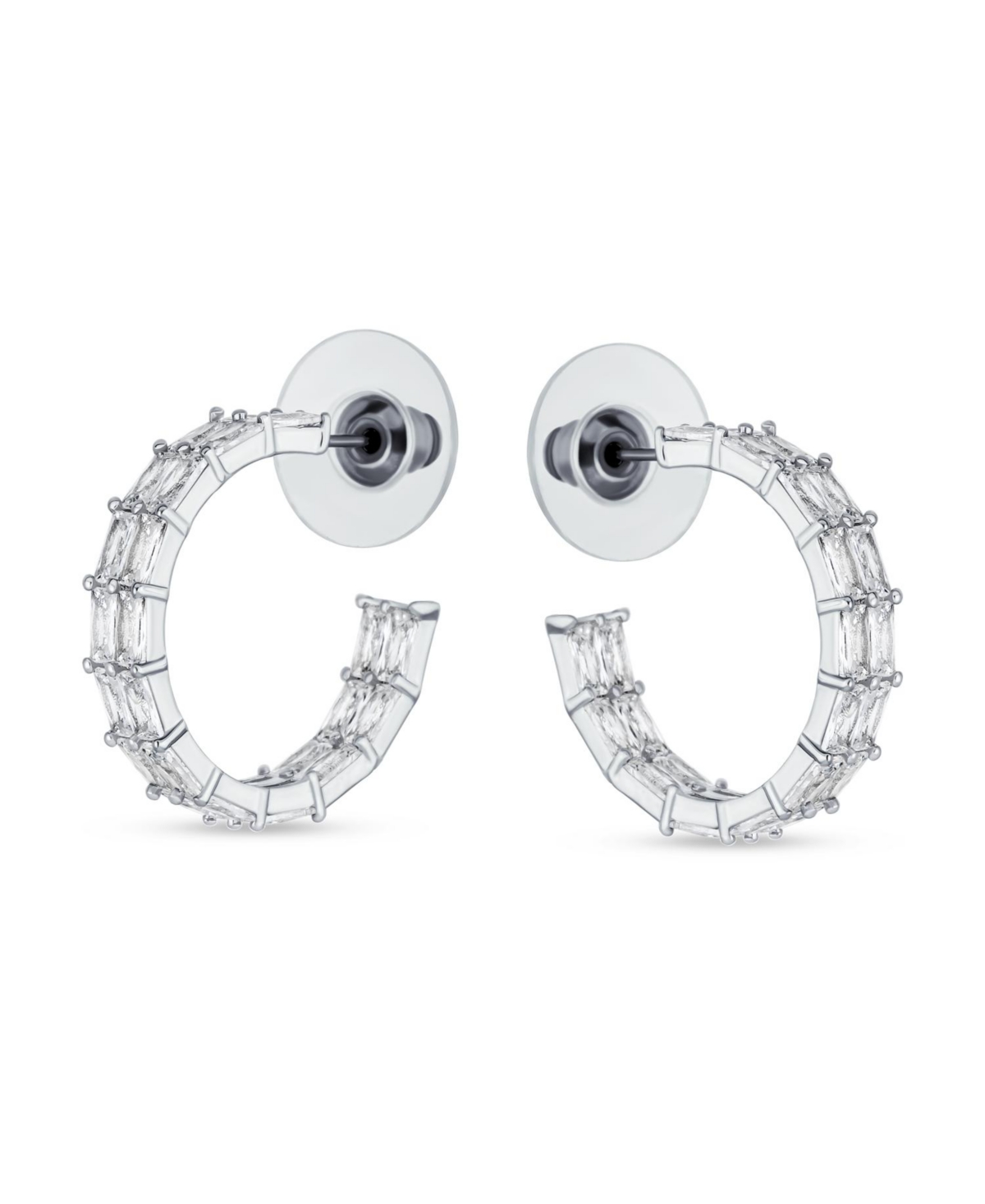 Bling Jewelry Classic Statement Cz Double Row Emerald Cut Cubic Zirconia Eternity Hoop Earrings Prom For Pierced Ear Diameter