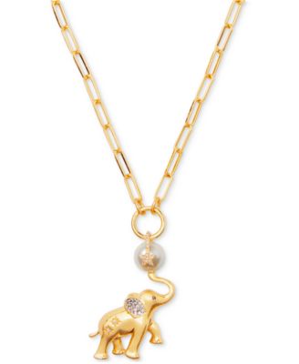 kate spade new york - Gold-Tone Pav&eacute; & Imitation Pearl Elephant Pendant Necklace, 20" + 3" extender