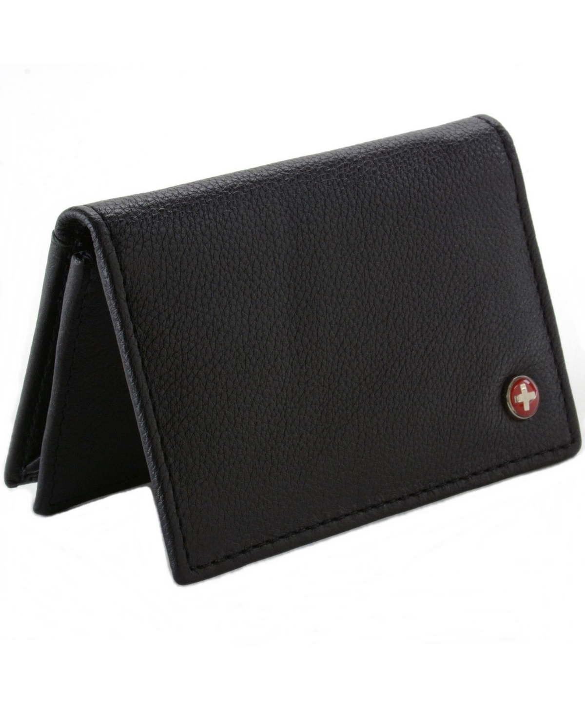 Expandable Business Card Case Genuine Leather Front Pocket Wallet - Black