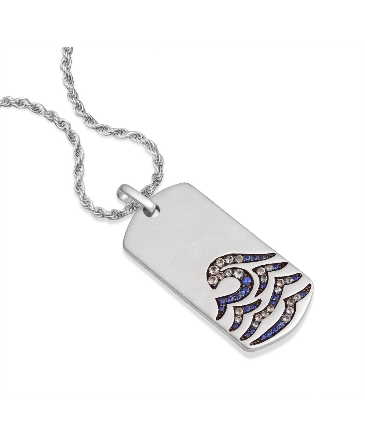 LuvMyJewelry Sterling Silver Breaking Waves Design Blue Saphhire,Topaz Gemstone Tag Chain - White