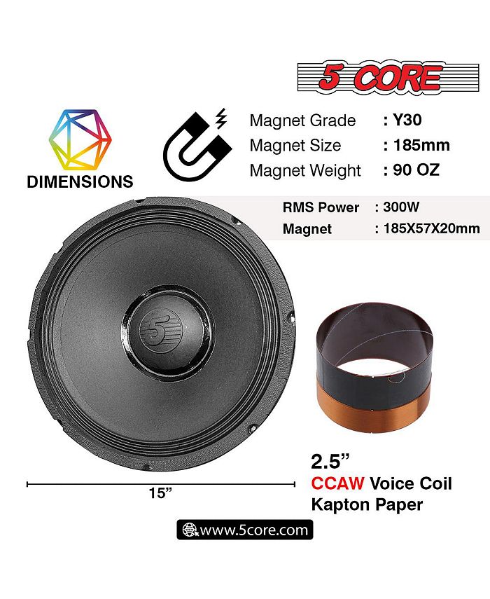 5 Core 15 Inch Subwoofer Speaker 3000W Peak High Power Handling 300W