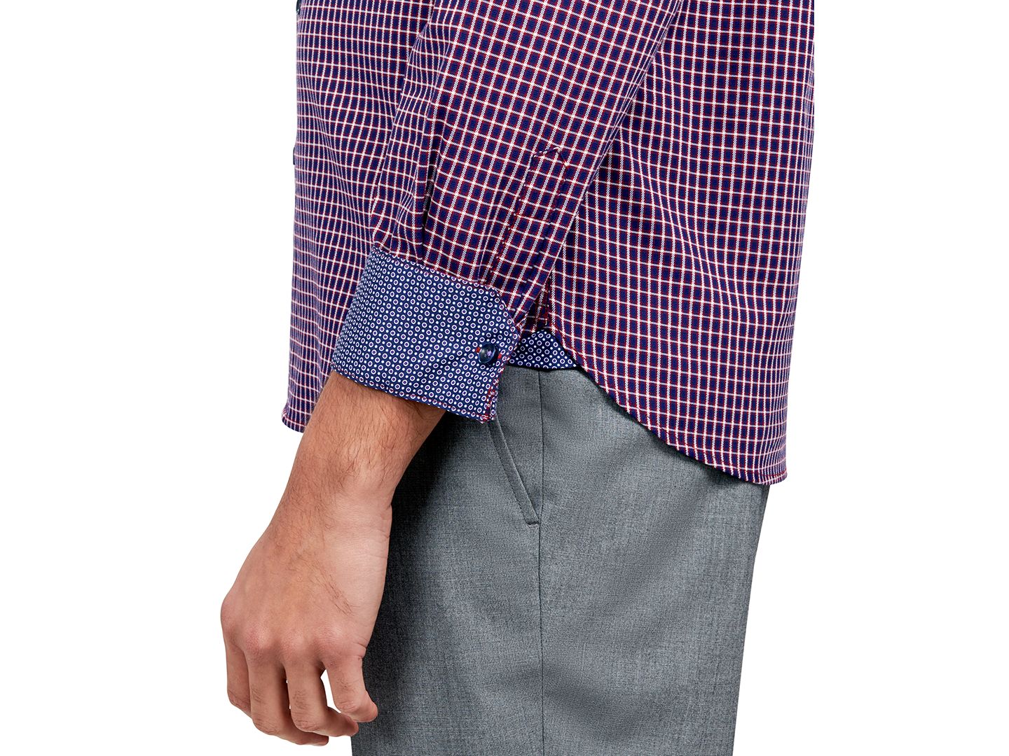 Мужская рубашка MICHELSONS OF LONDON Micelsons of London Regular-Fit Twill Check Dress Shirt, цвет: Тёмно-синий / Красный — фото 3