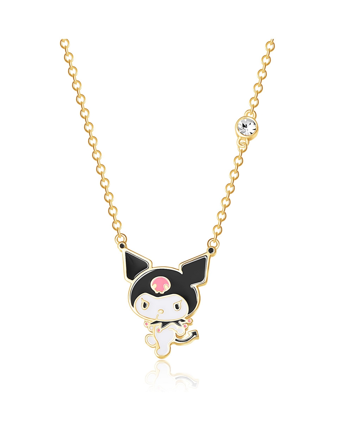 Sanrio Hello Kitty Yellow Gold Plated Crystal Kuromi Necklace - 18'' Chain, Officially Licensed Authentic - Black, white