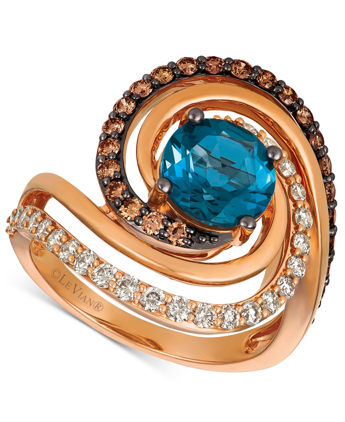 Le Vian Deep Sea Blue Topaz (1-3/4 Ct. T.w.) & Diamond (3/4 Ct. T.w.) Fibonacci Spiral Ring In 14k Rose Gold In K Strawberry Gold Ring