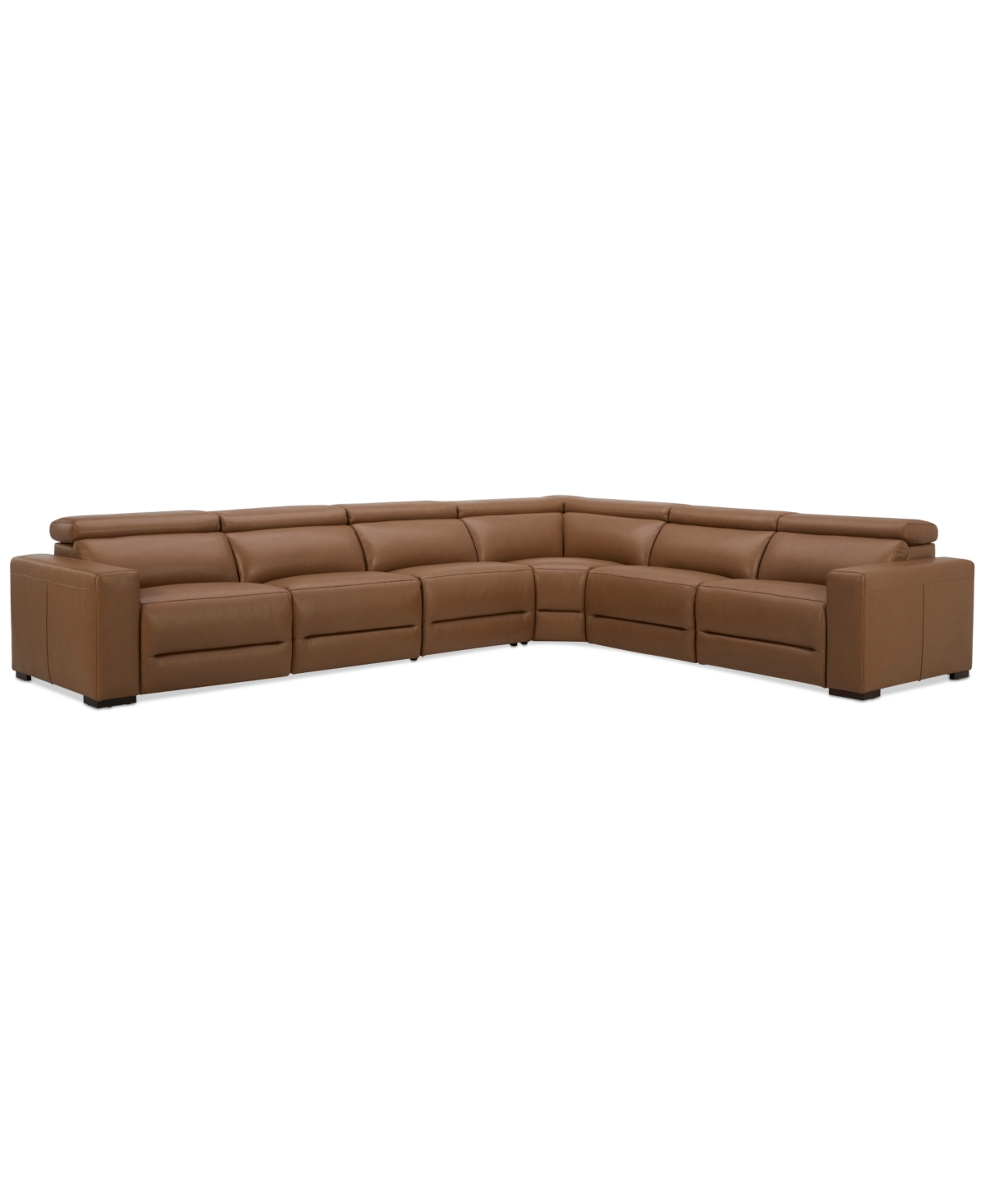 Macy's Nevio 157" 6-pc. Leather Sectional With 2 Power Recliners And Headrests, Created For  In Butternut