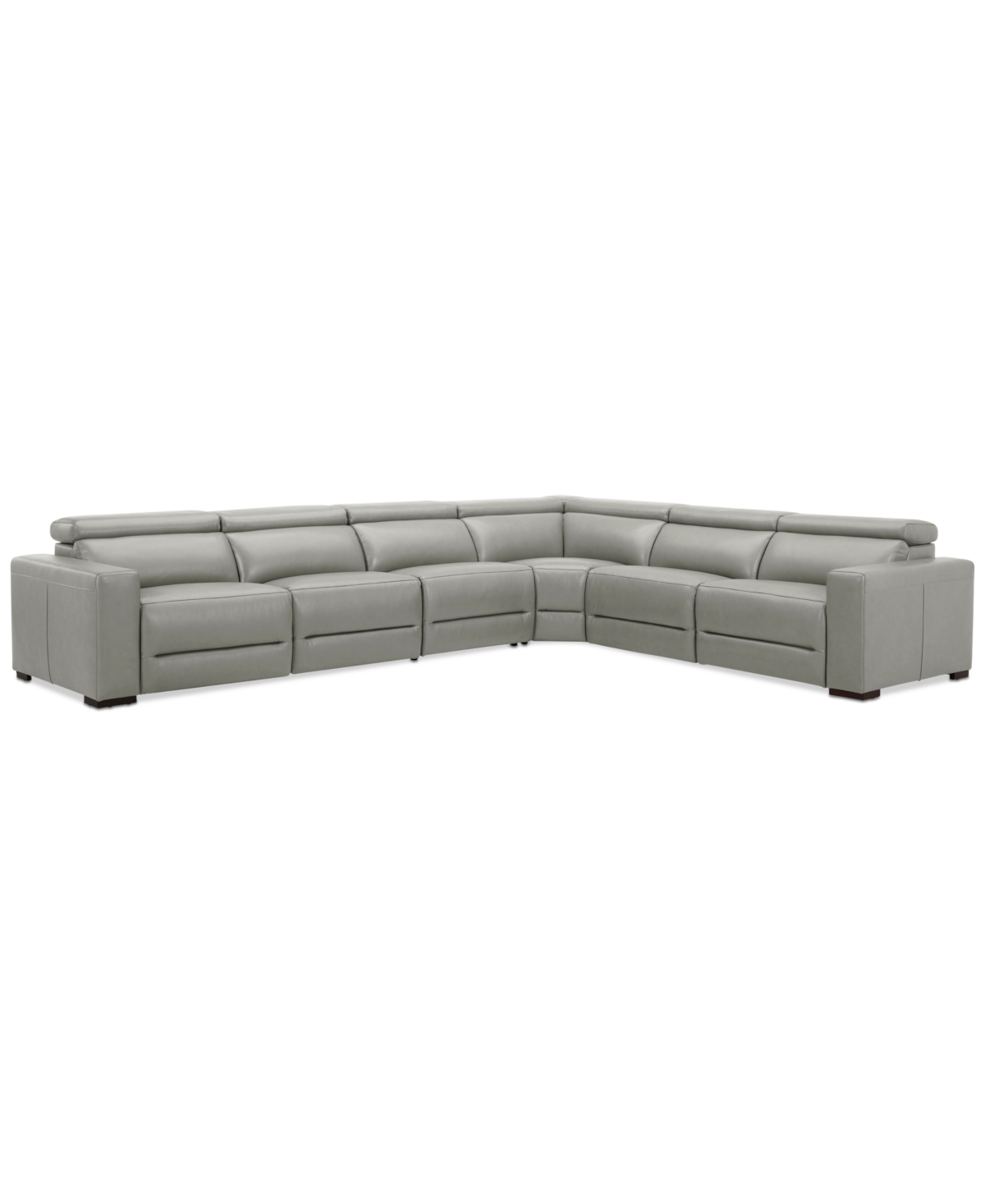 Macy's Nevio 157" 6-pc. Leather Sectional With 2 Power Recliners And Headrests, Created For  In Light Grey