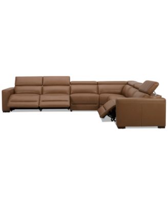 Nevio 157" 6-Pc. Leather Sectional with 3 Power Recliners and Headrests, Created For Macy's