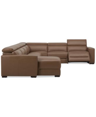 Nevio 157" 6-Pc. Leather Sectional with 1 Power Recliner, Headrests and Chaise, Created For Macy's