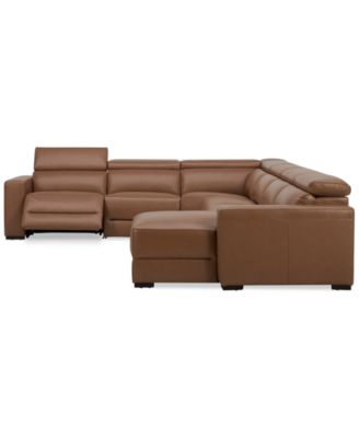 Nevio 157" 6-Pc. Leather Sectional with 1 Power Recliner, Headrests and Chaise, Created For Macy's